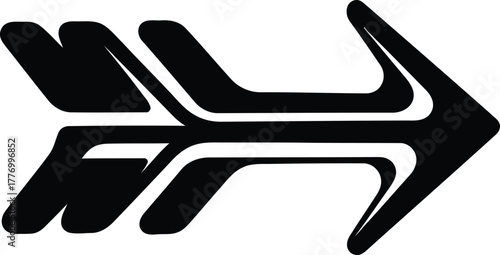 Abstract black arrow graphic design element pointing towards the right direction forward progress and motion