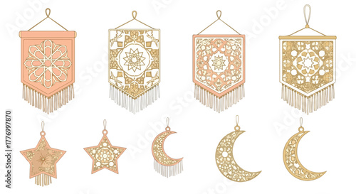 Boho Macrame Wall Hangings and Ornaments Moon Star Geometric Patterns