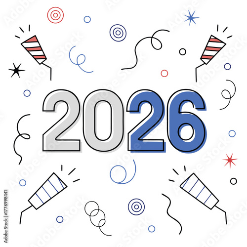 Festive 2026 Design with Fireworks and Streamers