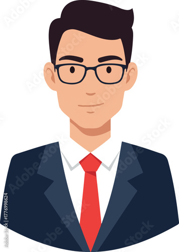 Man In Glasses Red Tie Business Suit Flat Design Avatar