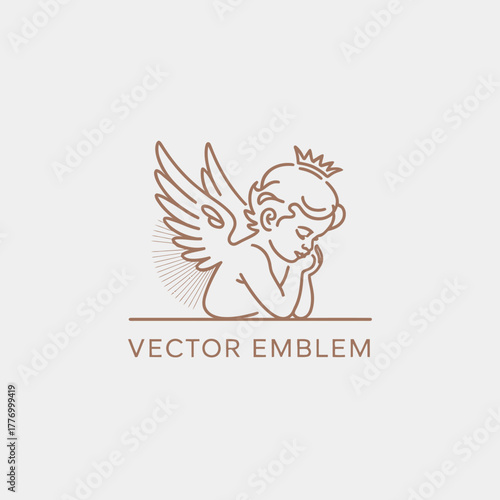 This charming image depicts a dreamy cherub in flight, designed with delicate lines and serene expressions, symbolizing peace and innocence in a heavenly artistic style.