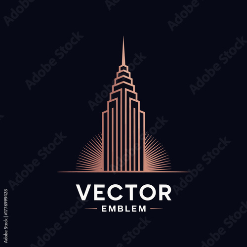 This striking skyscraper features glowing lines and detailed design elements, symbolizing modern urban life and its dynamic character, combined with artistic interpretation and elegance.