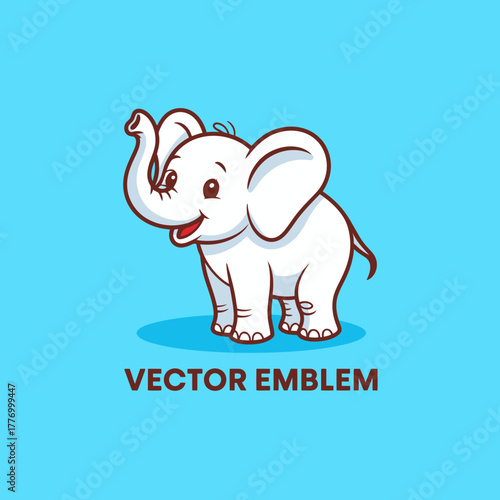 This playful baby elephant stands confidently on a stylish blue background with a charming expression, embodying innocence and making it an ideal choice for various uses.