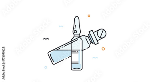 Illustration of two medical ampoules, one upright and one lying down with a stopper.