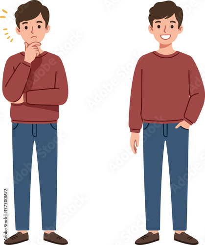 Man Thinking and Smiling Flat Design Isolated Vector