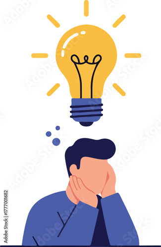 Man Thinking Idea Bulb Brainstorming Creative Concept Flat Design Vector