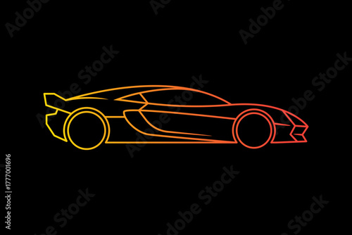 Sleek sports car silhouette with a vibrant orange and yellow gradient outline