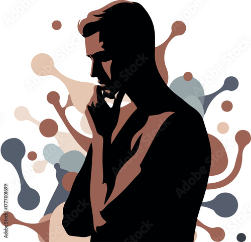Man Thinking Silhouette With Abstract Molecules