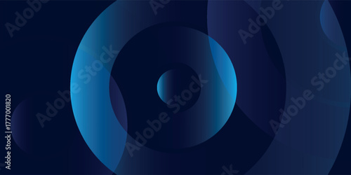 Abstract background with glowing blue concentric circles and overlapping shapes on a dark navy backdrop.