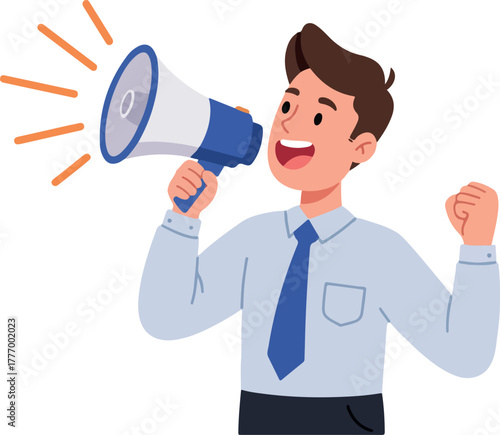 Man With Megaphone Announcing News Isolated Flat Design