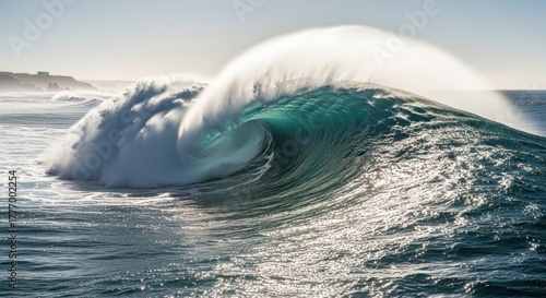 Fototapeta Naklejka Na Ścianę i Meble -  Powerful ocean wave cresting, turquoise interior