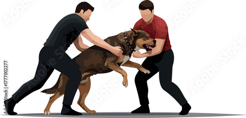 Men Taming Aggressive Dog Pixel Art Minimal Illustration