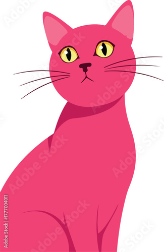 Pink Cat Pixel Art Sitting Isolated White Background