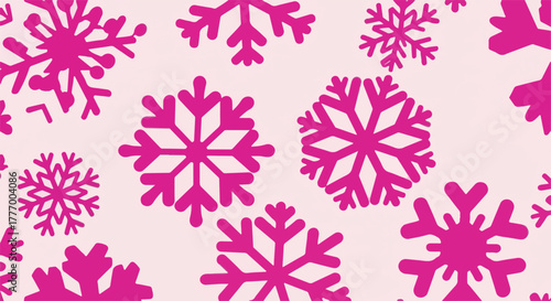 Pink Snowflakes Pattern on Light Pink Background Winter Holiday Vector