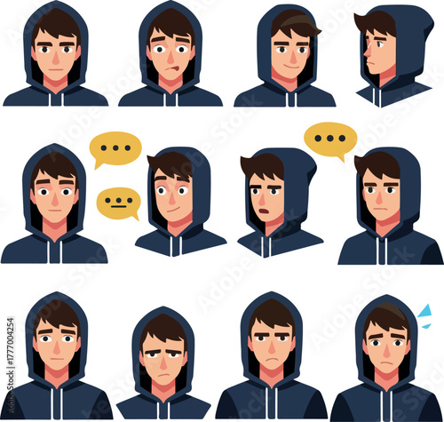Pixel Art Avatar Expressions Hoodie Character Set
