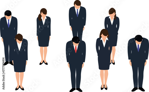 Pixel Art Business People Bowing Respectfully In Formal Attire