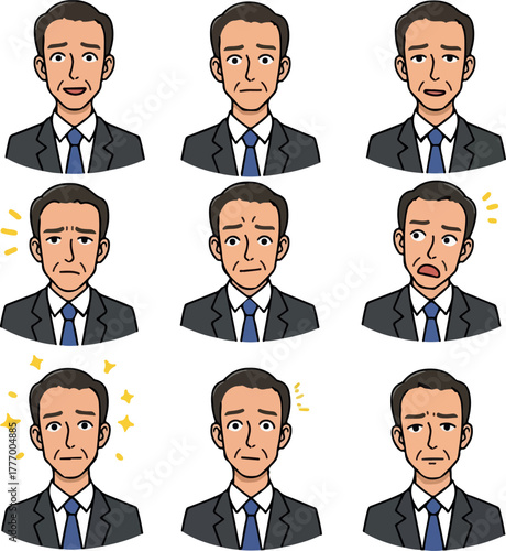 Pixel Art Businessman Emotions Set With Different Expressions