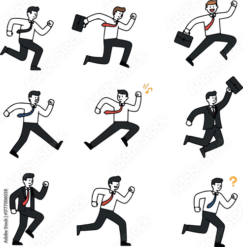 Pixel Art Businessmen Running In Different Poses With Briefcases