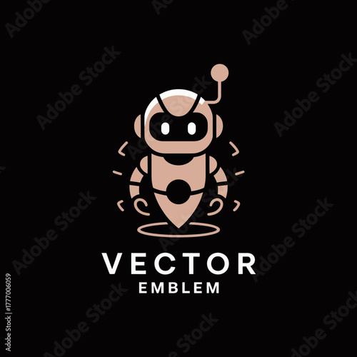 The dynamic robot emblem represents modern technology and navigation with a playful appearance. It's ideal for innovative projects related to robotics and user interaction.