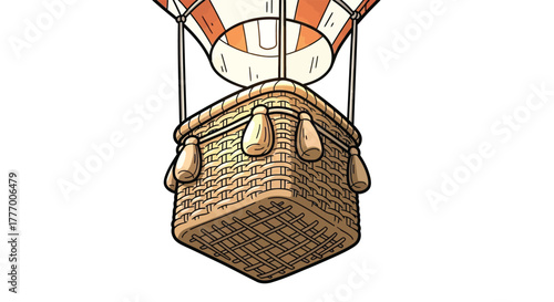 Whimsical Woven Hot Air Balloon Basket with Decorative Tassels Ascending