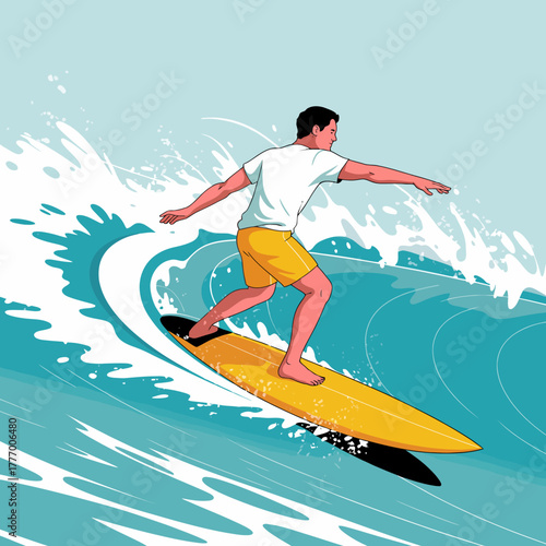 A surfer expertly maneuvers on a sleek black surfboard, capturing a perfect moment of excitement and fluidity as they traverse the waves in a stunning ocean environment.