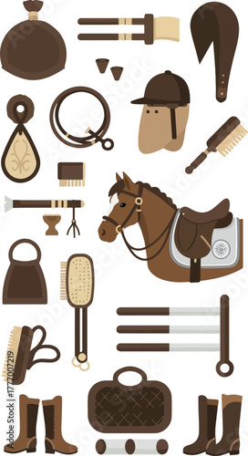 Pixel Art Equestrian Set Horse Riding Gear Brown