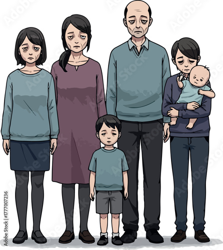 Pixel Art Family Portrait Sad Mood Casual Outfits Muted Colors