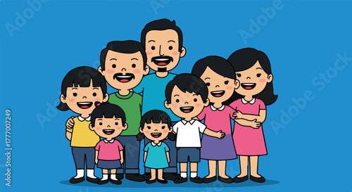 Pixel Art Family Portrait Blue Background Casual Outfits