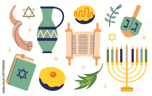 Hanukkah elements set collection icon clipart logotype isolated illustration