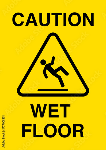 Yellow caution wet floor sign