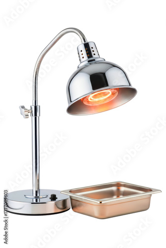 Chrome heat lamp with infrared bulb for keeping food warm isolated on a transparent background