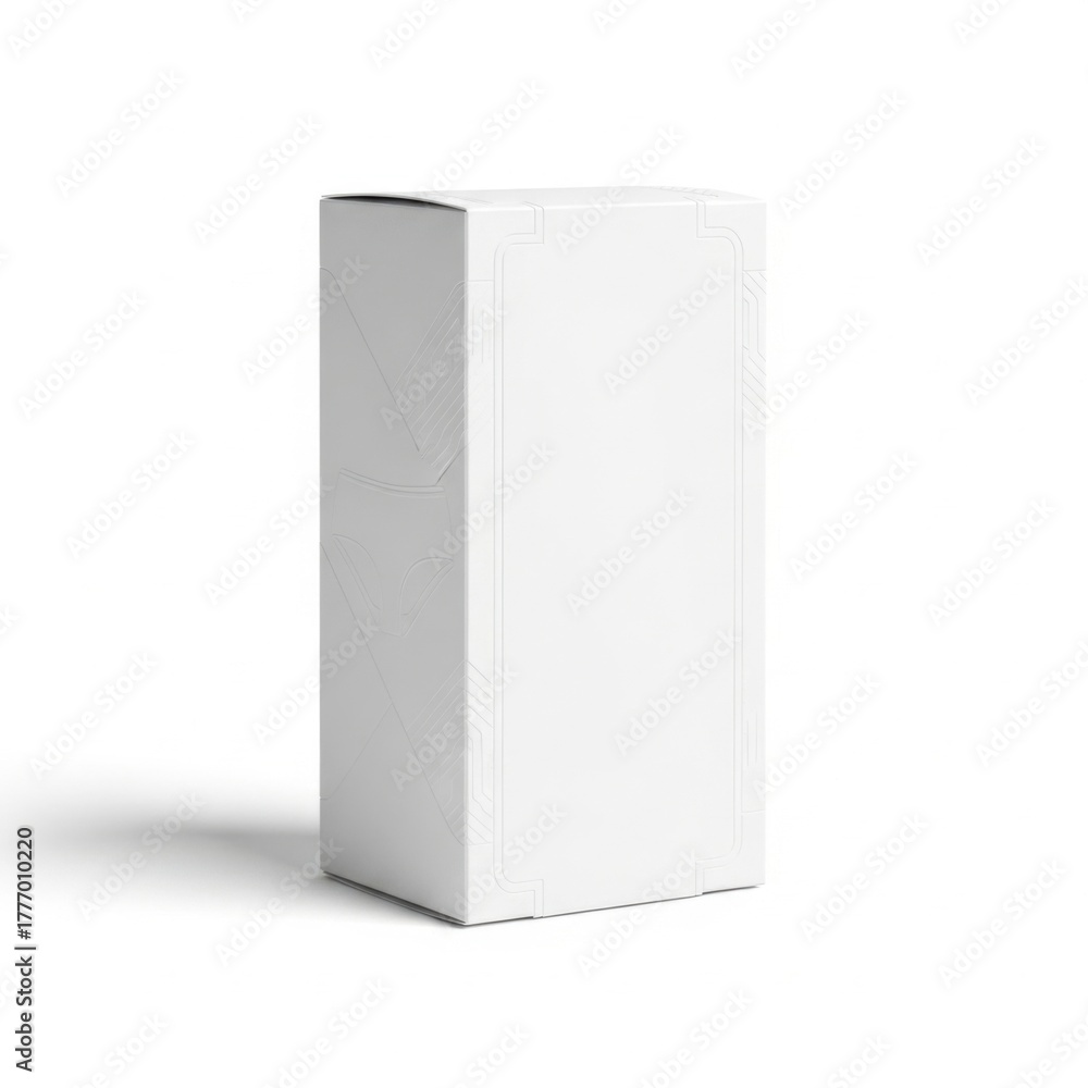 Naklejka premium Blank White Rectangular Box with Embossed Patterns on Smooth Surface for Packaging or Display