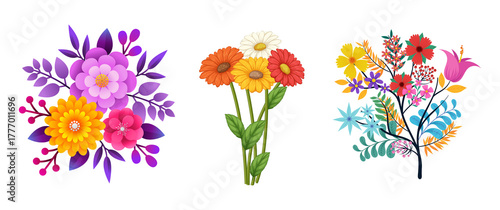 Floral arrangement with vibrant blossoms and foliage