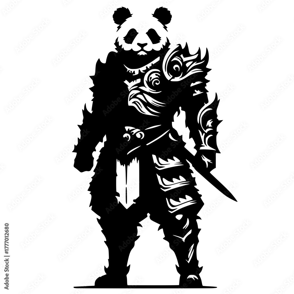 Fototapeta premium Panda knight silhouette vector design