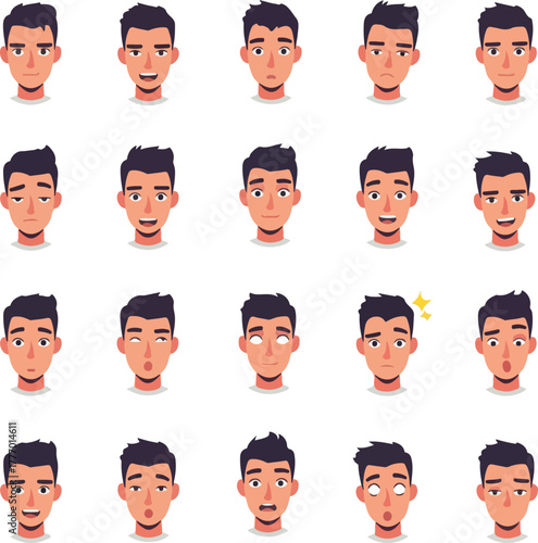 Pixel Art Man Faces Expressing Various Emotions Flat Design Icons