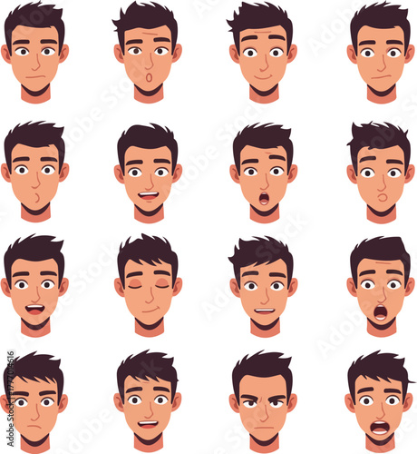 Pixel Art Man Faces Emotions Diverse Expressions White Background