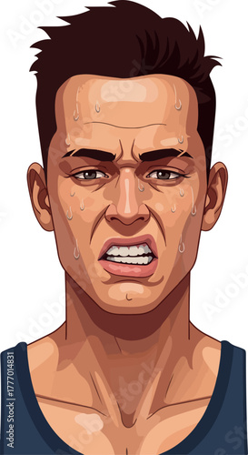 Pixel Art Man Straining Sweat Dripping Intense Effort Face