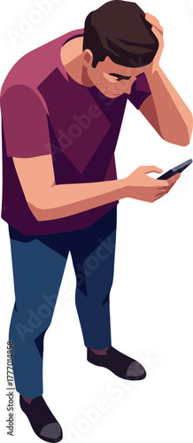 Pixel Art Man Worried On Phone Looking Down