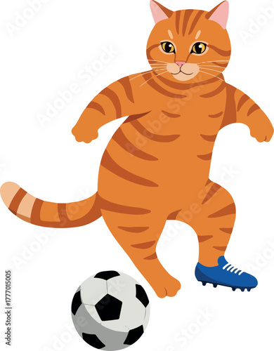 Pixel Art Orange Tabby Cat Playing Soccer in Blue Cleats