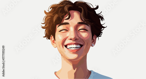 Pixel Art Portrait Of A Happy Young Man Smiling Outdoors With Sunlight