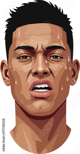 Pixel Art Portrait of a Sweaty Man With Intense Expression