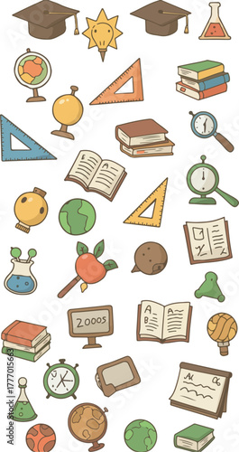 Pixel Art School Supplies and Education Icons Set in Soft Pastel Colors