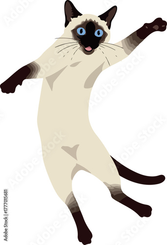 Pixel Art Siamese Cat Dancing Playfully on White Background