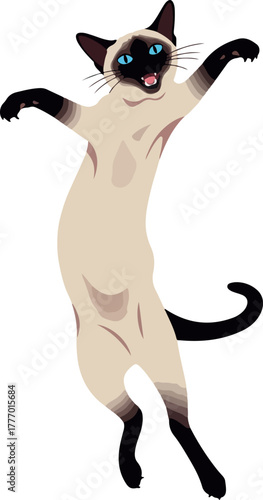 Pixel Art Siamese Cat Jumping Joyful Blue Eyes Tan Black