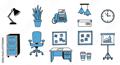 Office illustration vector workplace design elements and objects