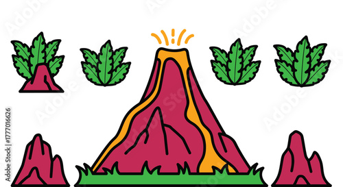 Cartoon volcano landscape illustration vector clip art design art