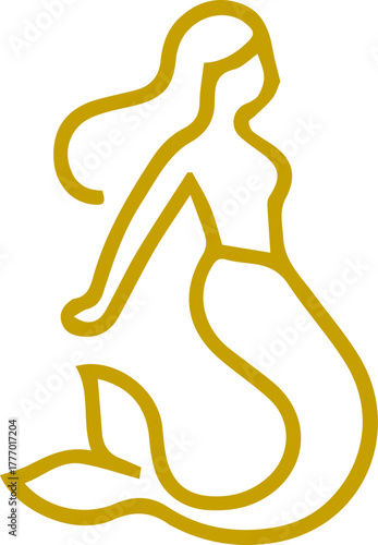 Elegant golden mermaid line art symbol representing mythical ocean beauty and feminine grace