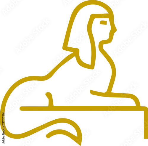 Elegant Gold Outline Sphinx Icon Design Ancient Egyptian Mythology Mascot
