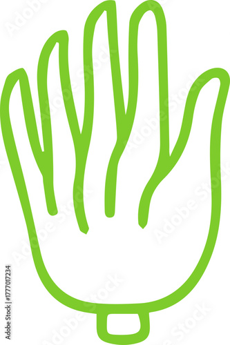 Clean Green Hand Gesture Outline Symbolizing Stop Reach Out or Welcome on White