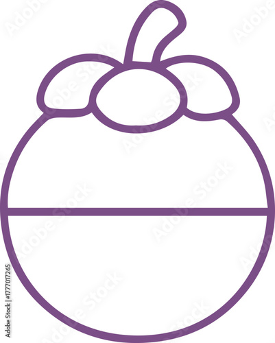 Stylized purple line art mangosteen fruit drawing a delicious tropical produce icon